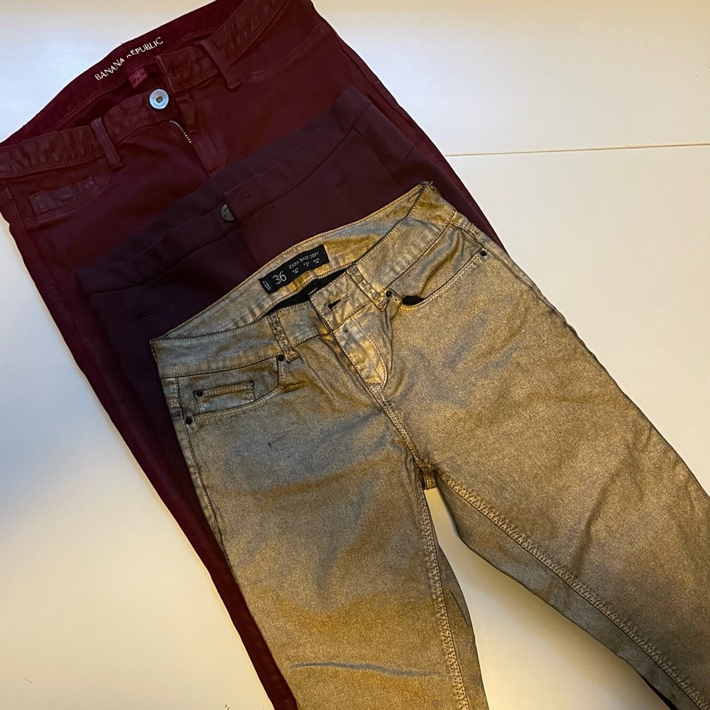 Banana Republic Maroon and Metallic Gold Pants